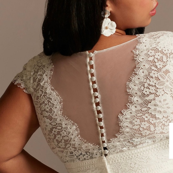 Lace Illusion Back Chiffon Tall Plus Wedding Dress by David’s Bridal - Picture 4 of 10